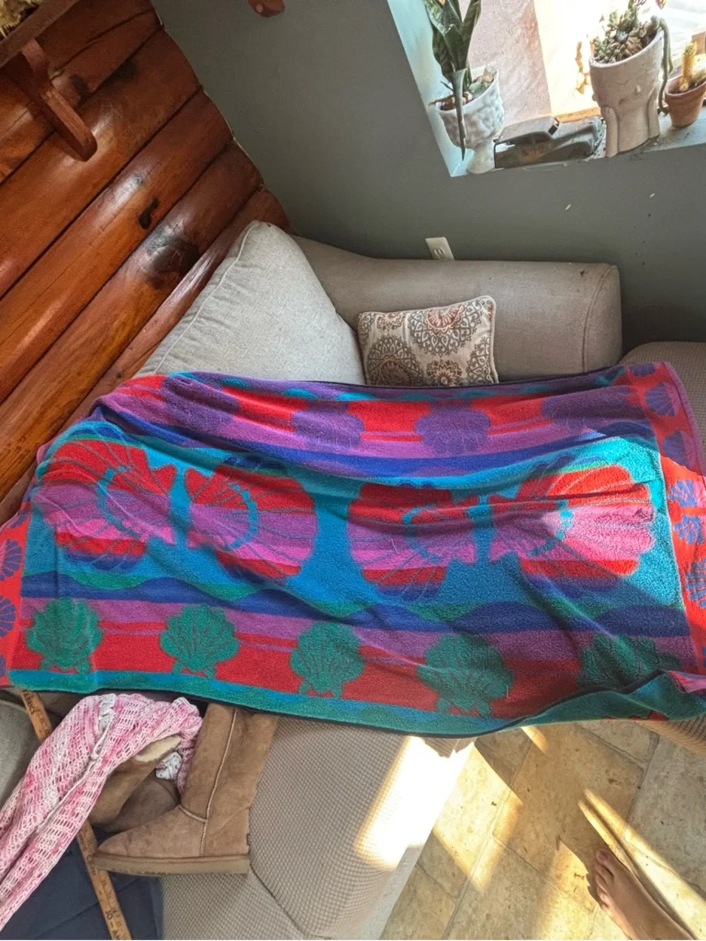 Vintage beach towel sun country retro rainbow seashell towels